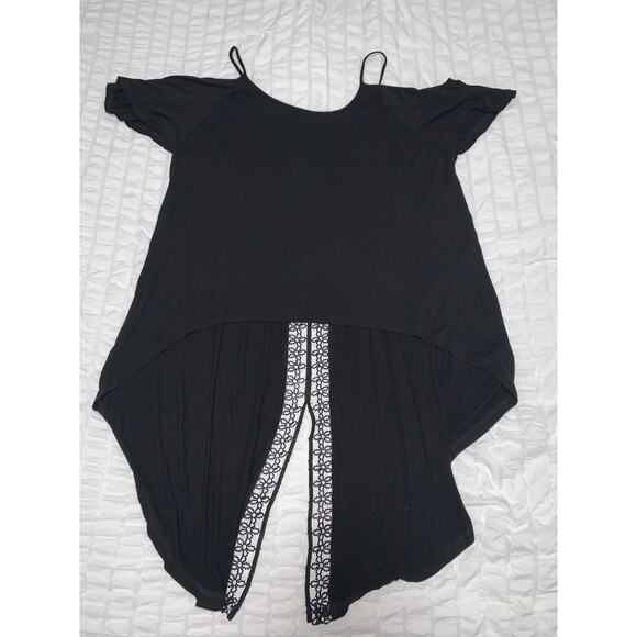 SHEIN Curve Black Cold Shoulder Lace Detail Shirt Size 4XL - Picture 1 of 6